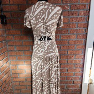 CAbi Swoon Dress beige and cream maxi dress size small NWT Spring 2022